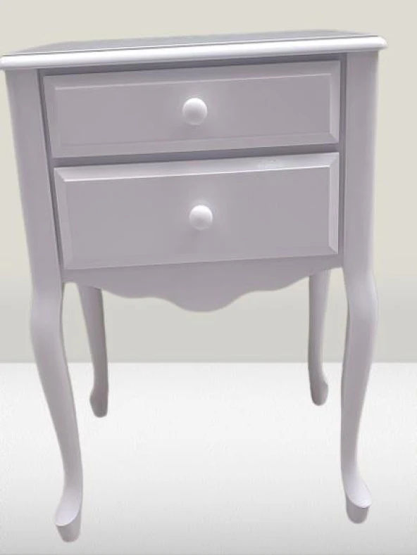 Komodin 90385 Klasik Kayın Aslan Ayak Çit Çekmece 2Adet Parlak Beyaz Boya ElYapım - 9