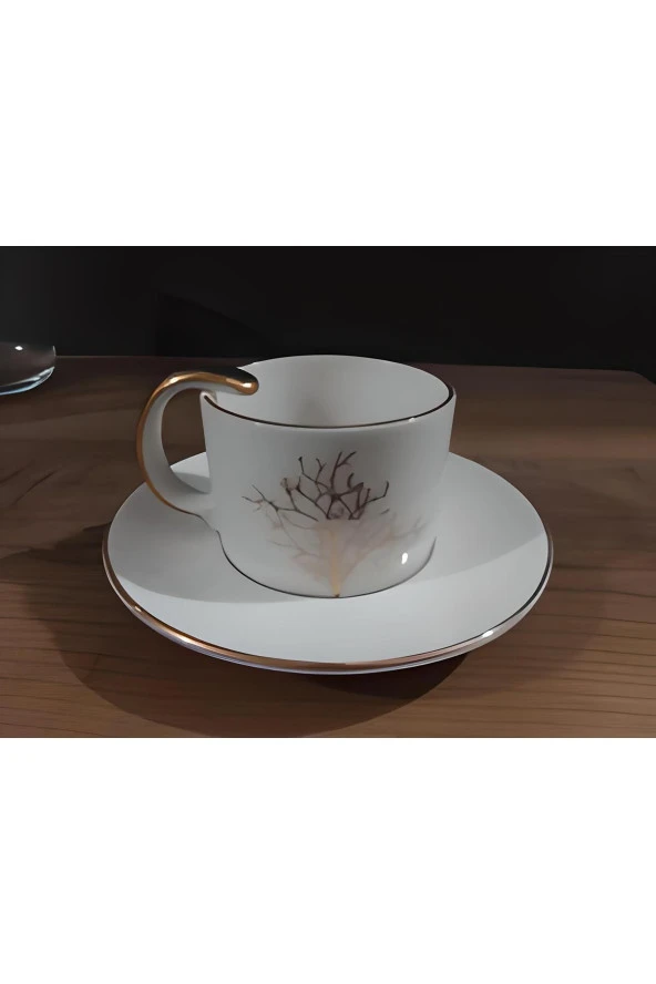 Porselen Kahve Fincanı Takımı  Queen  Ağaç Desenli 6 Kişilik