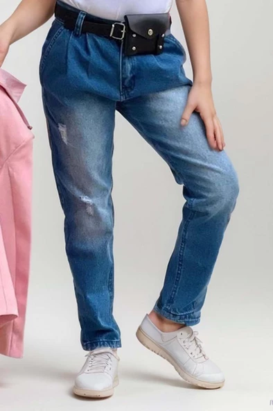 Kız Çocuk Kalp ve Little Baskılı Tişört ve Jean Pudra Blazer Ceket Alt Üst Takım - 4