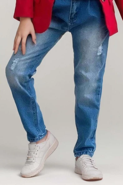 Kız Çocuk Kalp ve Little Baskılı Tişört ve Jean Kırmızı Blazer Ceket Alt Üst Takım - 5