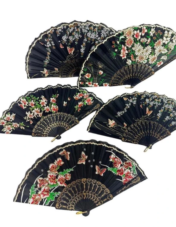 YELPAZE Şık Doğal Serinletici Çiçekli Yelpaze 5 Adet