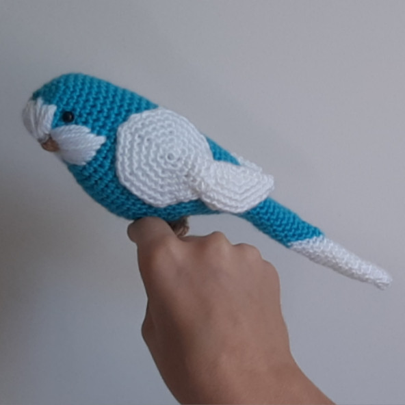Amigurumi Örgü Oyuncak Muhabbet Kuşu Mavi Beyaz