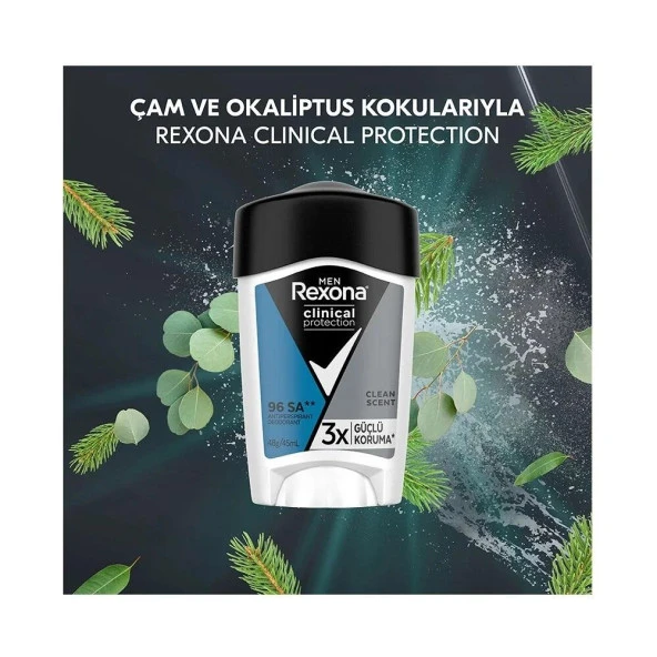 Rexona Men Clinical Protection Erkek Stick Deodorant Clean Scent 3X Güçlü Koruma 45 Ml - 6