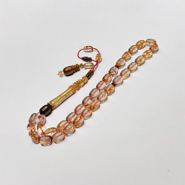 Altın Parçaçıklı Ateş Kehribar Tesbih Hcz-Model EER - Resim 2