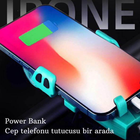 TechTic 5in1 Bisiklet Feneri Şarjlı Telefon Tutucu+Korna +Sis Farı 3500Mah PowerBank Scooter Lambası - 2