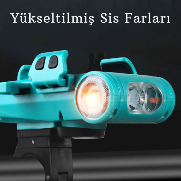 TechTic 5in1 Bisiklet Feneri Şarjlı Telefon Tutucu+Korna +Sis Farı 3500Mah PowerBank Scooter Lambası - 3