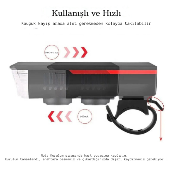 TechTic Güneş Enerejili Bisiklet Feneri Korna Su Geçirmez Solar Scooter Işık Şarj Edilebilir Ön Far (Mavi) - 3