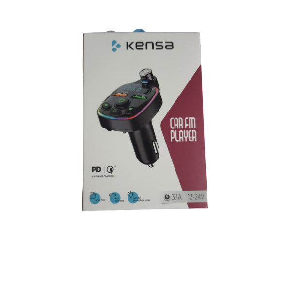 Kensa Yeni Nesil Car Fm Player Typ-Ce Çift USB Şarj Özellikli Dijital Ekranlı Fm Transmitter Cihazı