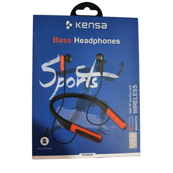 Kensa Bluetooth 5.0 Boyun Askılı Su Gecirmez Şarjlı Premium Kulakiçi Bluetooth Kulaklık Sporcu Kulaklık KIRMIZI