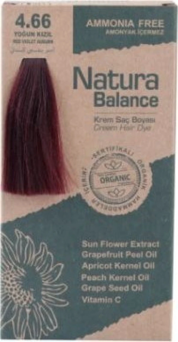 Natura Balance  Organik Krem Saç Boyası 4.66 Yoğun Kızıl 60 ml