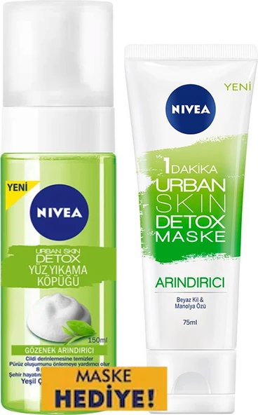 Nivea Urban Skın Detox Yüz Yıkama Köpüğü 150 ml + Arındırıcı Detox Maske 75 ml