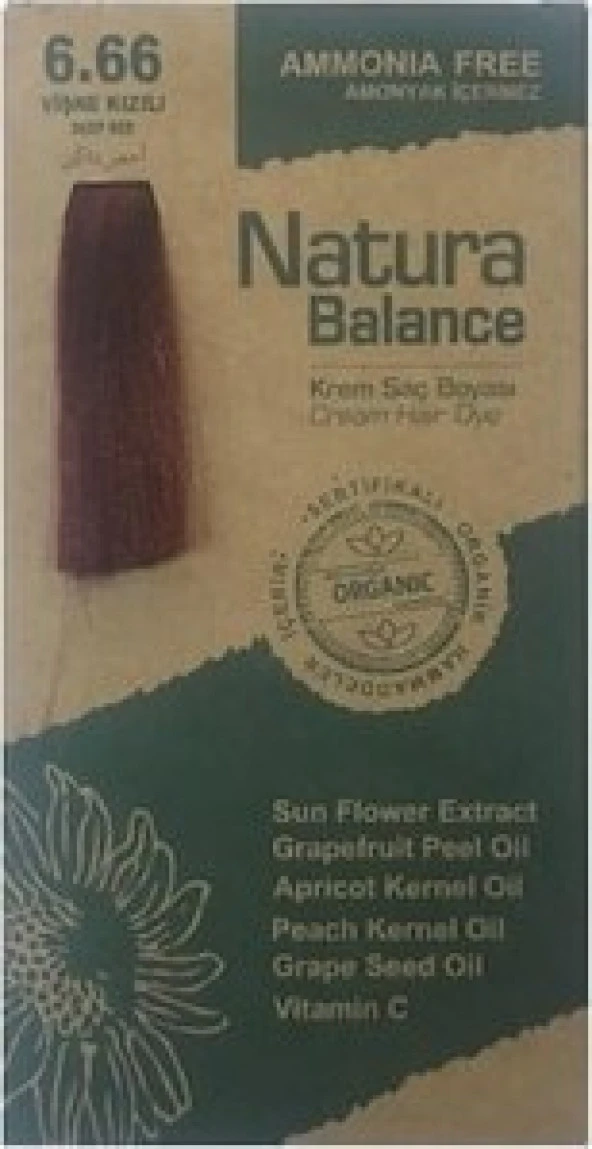 Natura Balance Organik Krem Saç Boyası 6.66 Vişne Kızılı 60 ml