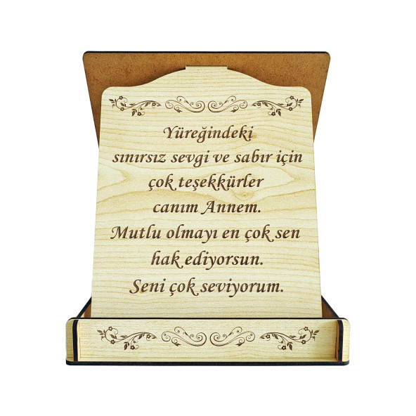 Anneler İçin Kapaklı Ahşap Tebrik Plaketi (Hediye Kutusu) Lazer Kazıma Güzel Sözler (Kişiye Özel) - 5
