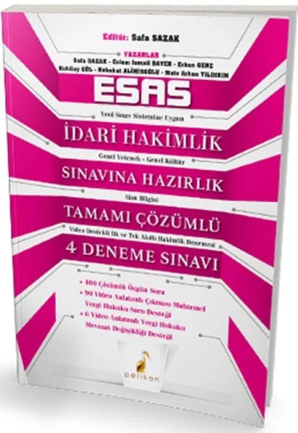 Esas İdari Hakimlik Sınavına Hazırlık Tamamı Çözümlü 4 Deneme Pelikan Yayınları