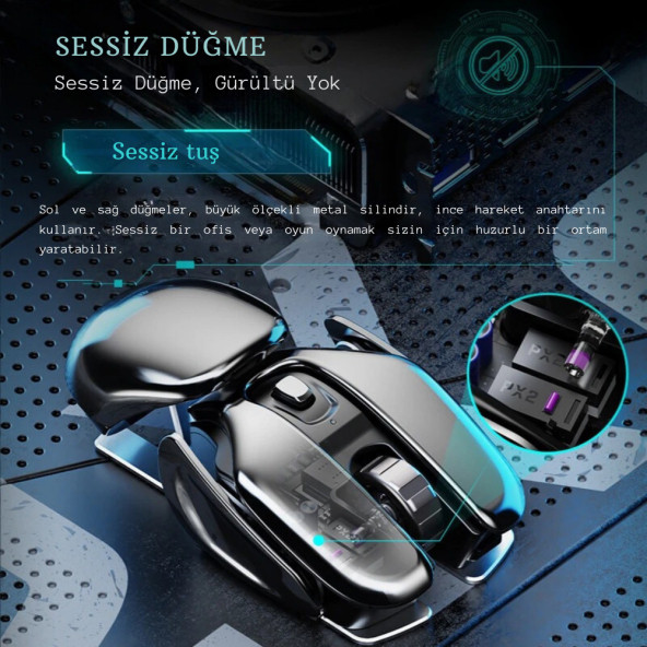 TechTic Mekanik Metal Kablosuz Mouse Böcek Tasarım 1600DPİ Ergonomik Tüm Yüzeyler İçin Sessiz Tıklama - 4