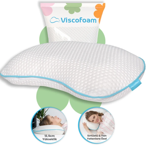 Viscofoam Yarım Ay Boyun Destekli Ortopedik Yastık Visco Yastık 60x40x12.5cm