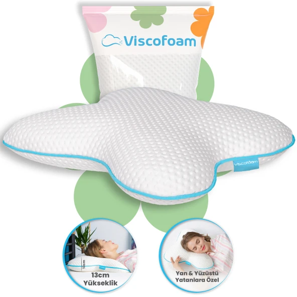 Viscofoam  Kelebek Boyun Destekli Ortopedik Yastık Visco Yastık 55x46x13cm