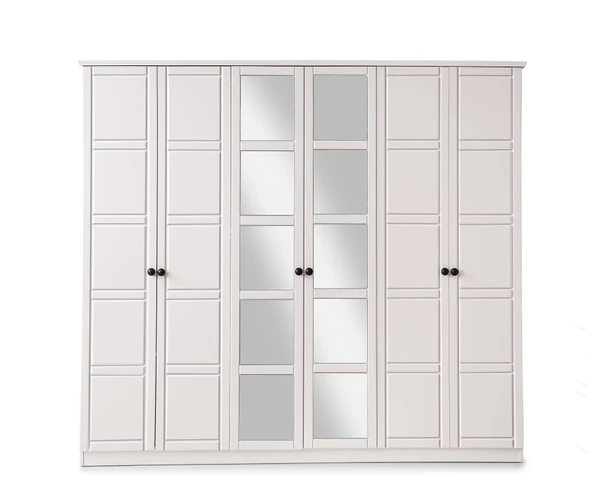 Cemre Modern MDF MEMBRAN 6 Kapaklı Aynalı Elbise Gardrop 241cm