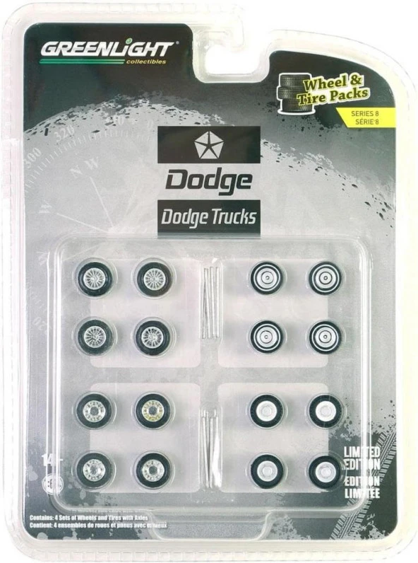 Greenlight Wheel & Tire Packs Dodge Trucks 1/64 Model Araba
