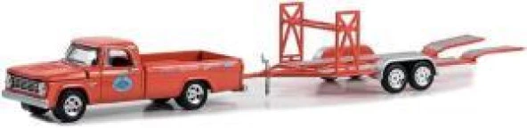 Greenlight 1967 Dodge D-100 with Tandem Car Trailer 1/64 Model Araba - Resim 2