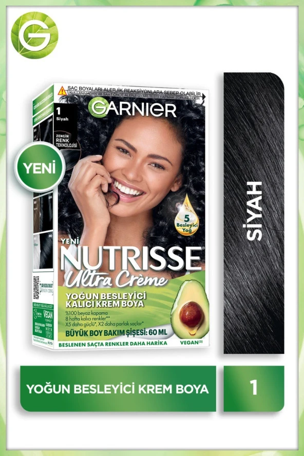 Garnier Nutrisse Yoğun Besleyici Kalıcı Krem Saç Boyası 1  Siyah