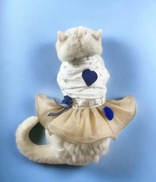 Navy Creamy Tütülü Kedi Elbisesi, Kıyafeti Tutu - Resim 4