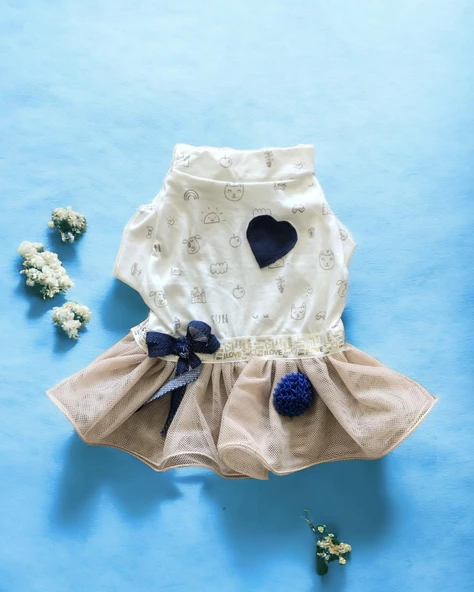 Navy Creamy Tütülü Kedi Elbisesi, Kıyafeti Tutu - Resim 2