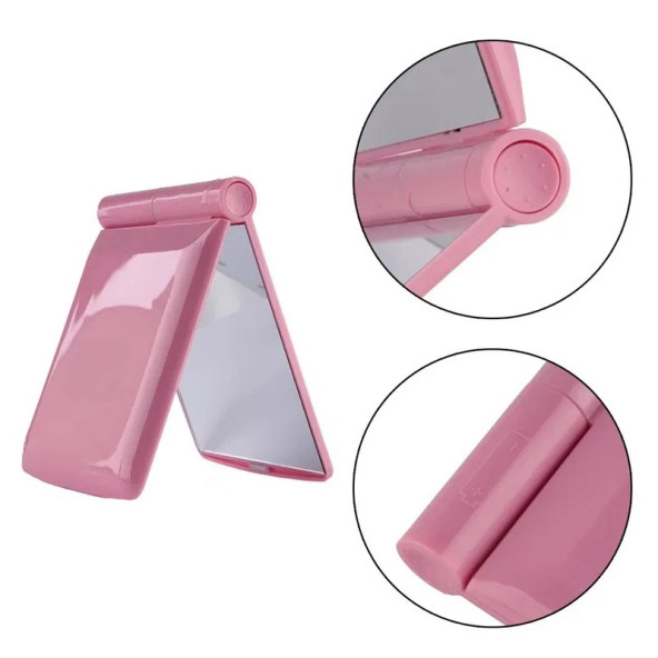 TechTic Katlanır Mini Işıklı Makyaj Aynası Cep Çanta Aynası 8 LED Pilli(23A 12V Pil Dahildir) Pembe - 3