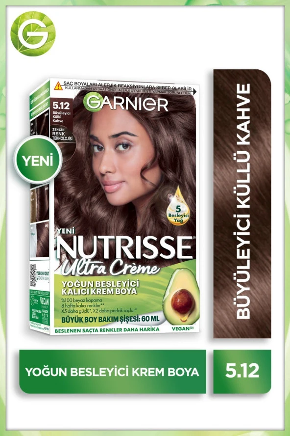 Garnier Nutrisse Yoğun Besleyici Kalıcı Krem Saç Boyası 5.12 Büyüleyici Küllü Kahve ürün görseli