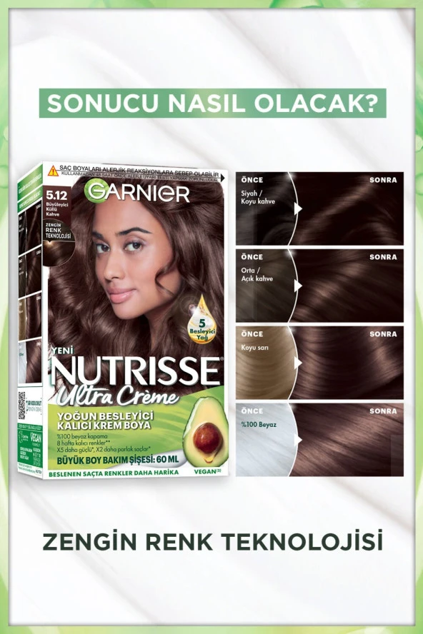 Garnier Nutrisse Yoğun Besleyici Kalıcı Krem Saç Boyası 5.12 Büyüleyici Küllü Kahve - Resim 3