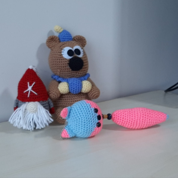 Amigurumi Örgü Oyuncak Uyku Bebekleri ve Tilki Anahtarlık Pembe - 3