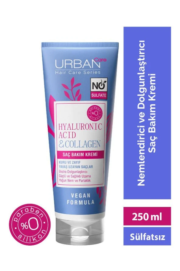 Urban Care Hyaluronik Asit&Kolajen Kuru Ve Cansız Saçlara Özel Saç Bakım Kremi-Sülfatsız-250 Ml