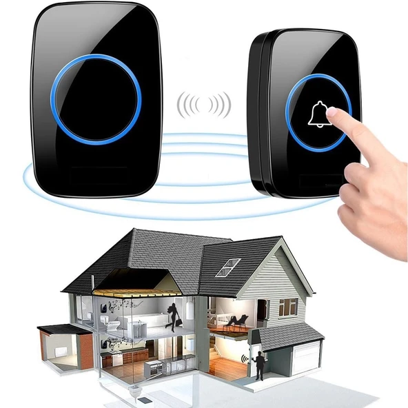 TriLine Ledli Modern Kablosuz Kapı Zili 300metre Menzil 60 Çeşit Zil 5 Seviye Ses ürün görseli