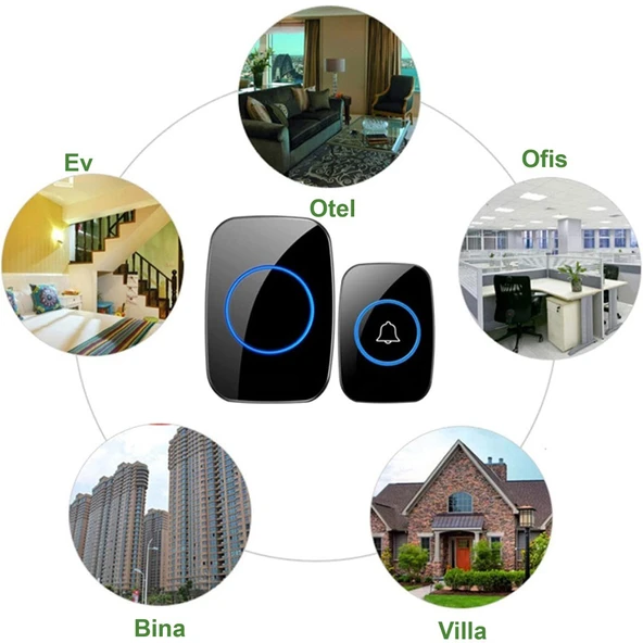 TriLine Ledli Modern Kablosuz Kapı Zili 300metre Menzil 60 Çeşit Zil 5 Seviye Ses - Resim 7