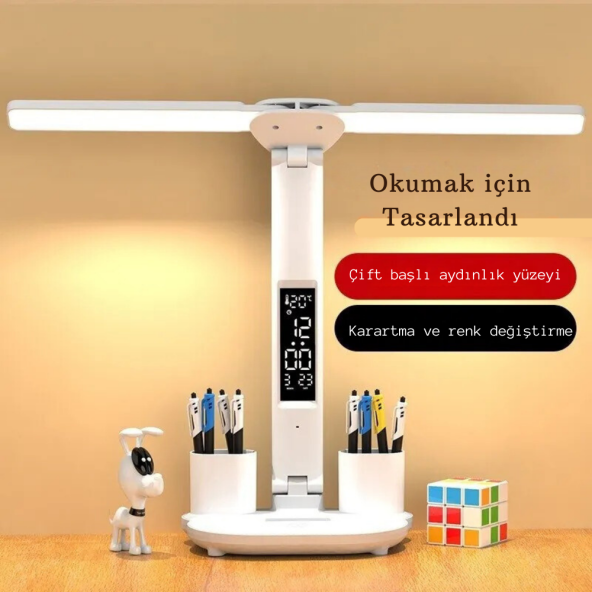 TechTic 5in1 Çok Fonksiyonlu Şarjlı Masa Lambası+Saat+Termometre+Takvim+Kalemlik+Telefon Tutucu - 8