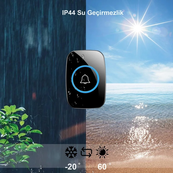 TriLine Ledli Modern 2 Buton 1 Alıcı Kablosuz Kapı Zili 300metre Menzil 60 Çeşit Zil 5 Seviye Ses - Resim 5