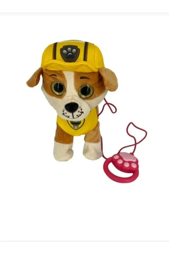 Paw Patrol RUBBLE Köpek Yürüyen, Havlayan Müzikli Tasmalı Kumandalı Peluş Oyuncak