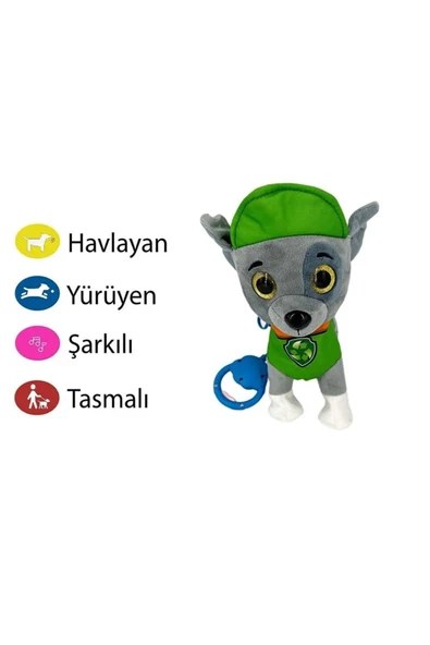 Paw Patrol ROCKY Köpek Yürüyen, Havlayan Müzikli Tasmalı Kumandalı Peluş Oyuncak - 2