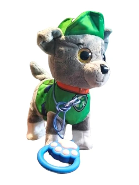 Paw Patrol ROCKY Köpek Yürüyen, Havlayan Müzikli Tasmalı Kumandalı Peluş Oyuncak