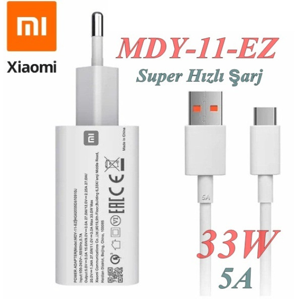 Xiaomi 33W Hızlı Şarj Cihazı MDY-11-EZ Type-C şarj kablosu Redmi Mi Telefon Uyumlu şarj Kablosu 6A