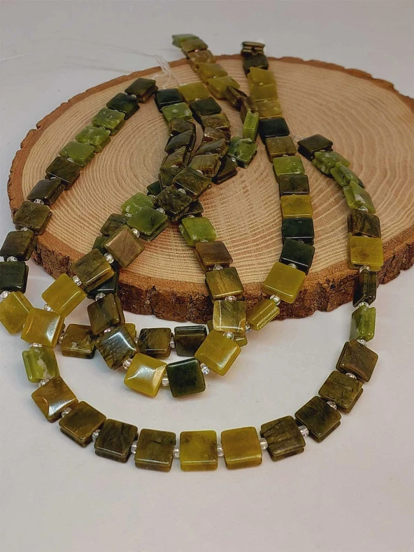 Yeşim Taşı Yandan Oyuklu Kare Kesim 10x10mm Dizi (49554) - Resim 3