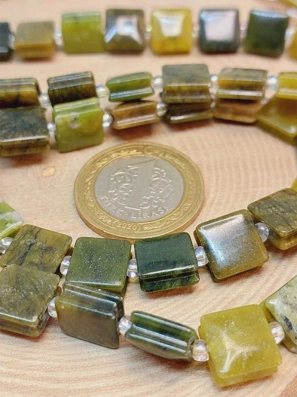 Yeşim Taşı Yandan Oyuklu Kare Kesim 10x10mm Dizi (49554) - Resim 4