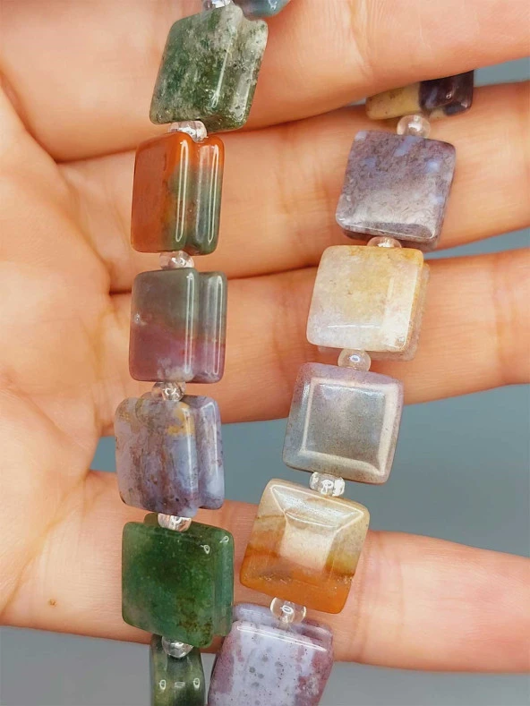 Akik Taşı Yandan Oyuklu Kare Kesim 10x10mm Dizi (49558) - Resim 2