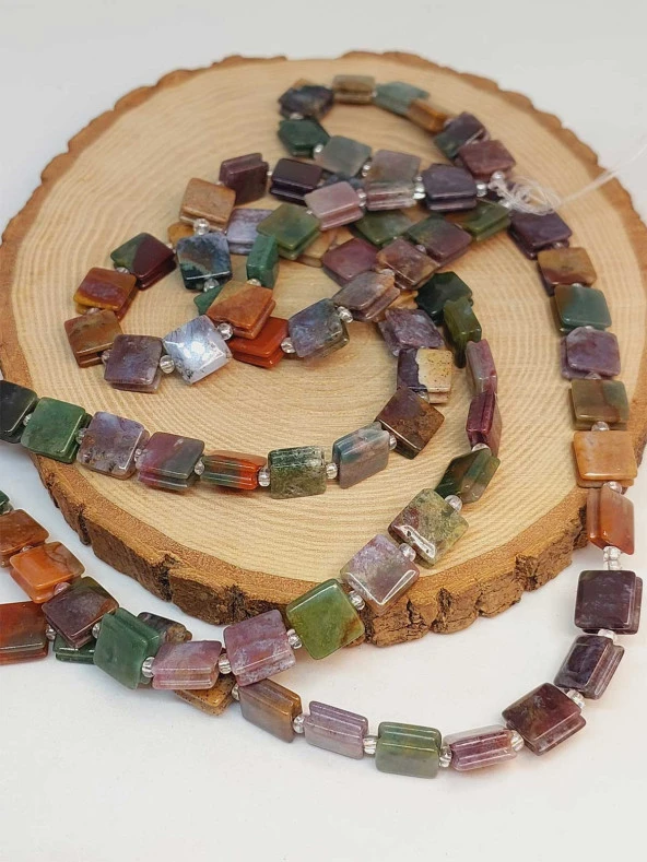 Akik Taşı Yandan Oyuklu Kare Kesim 10x10mm Dizi (49558) - Resim 3