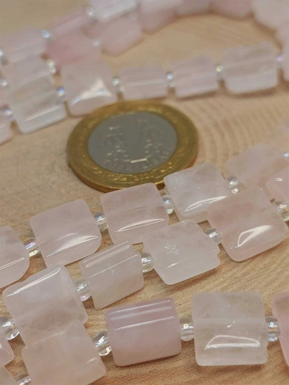 Pembe Kuvars Taşı Yandan Oyuklu Kare Kesim 10x10mm Dizi (49560) - Resim 3