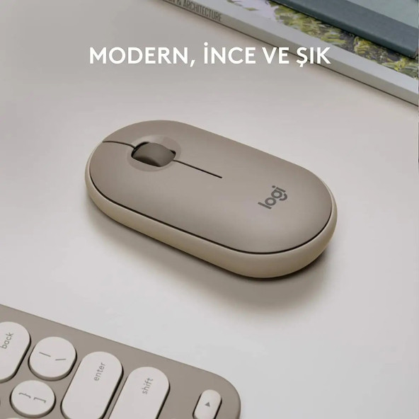 Logitech M350 Pebble Sessiz Kablosuz Kompakt Mouse - Bej