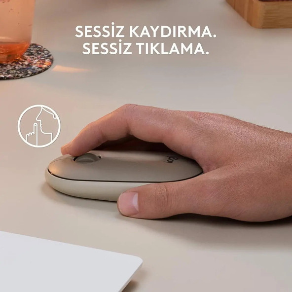 Logitech M350 Pebble Sessiz Kablosuz Kompakt Mouse - Bej - 2