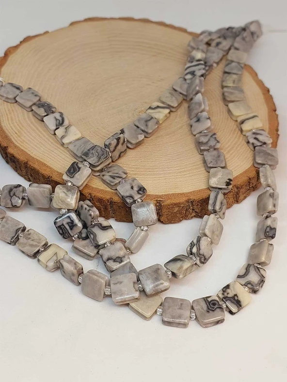 Jasper Taşı Yandan Oyuklu Kare Kesim 10x10mm Dizi (49562) - Resim 4