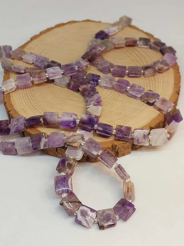 Ametist Taşı Yandan Oyuklu Kare Kesim 10x10mm Dizi (49566) - 2