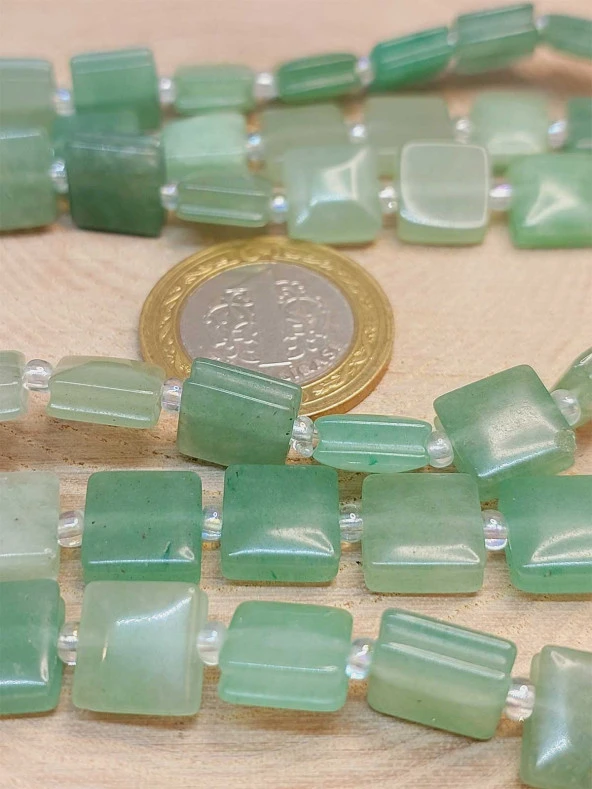 Aventurin Taşı Yandan Oyuklu Kare Kesim 10x10mm Dizi (49572) - Resim 3